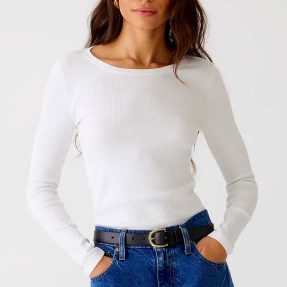 J.Crew Long-sleeve Crew-neck T-shirt in Vintage Rib - White - Large - Classic! - Picture 1 of 10